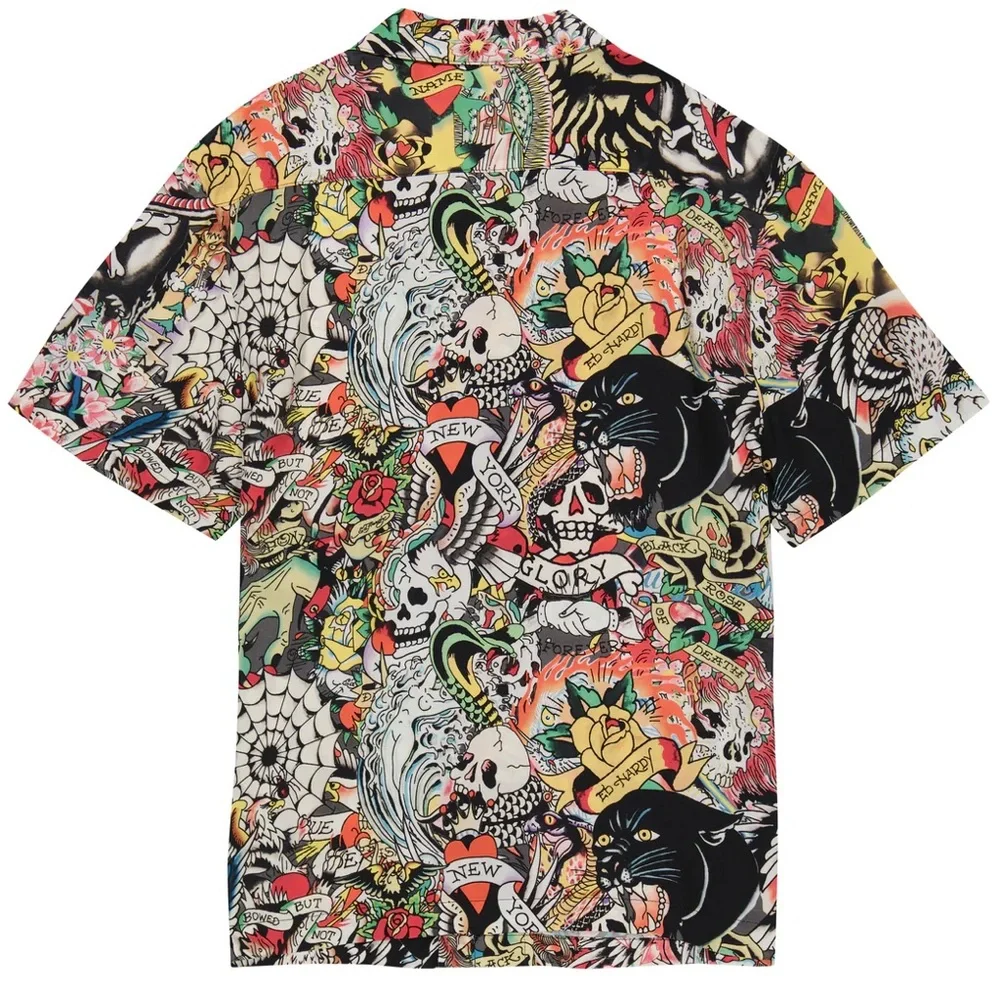 •Ink’d Up• Ed Hardy Tattoo Collage Button-Down Graphic Shirt